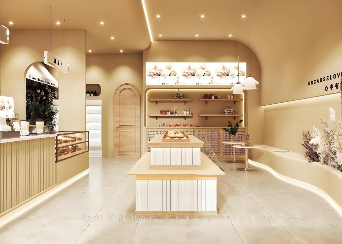 55平甜品店裝修設(shè)計案例，暖色奶油風(fēng)格